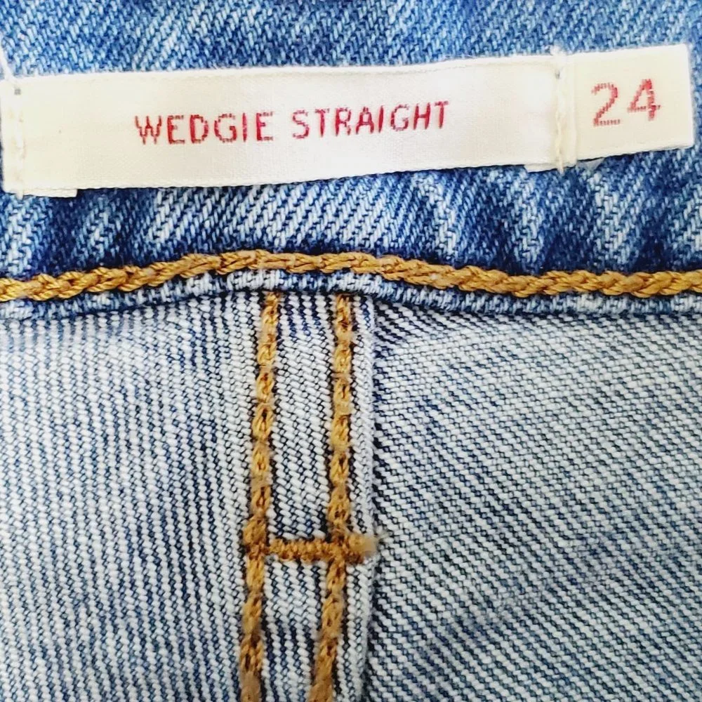 Levi's Wedgie Straight Button Fly Cropped Hi-Rise Jeans in Jive, Sz 24 - Picture 10 of 13